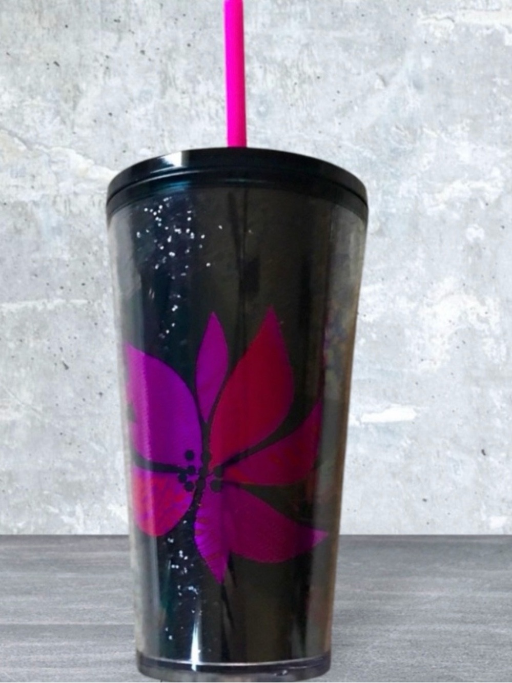 Starbucks Black Glitter Double Wall Poinsettia Tumbler 16 oz NEW Holiday Flower